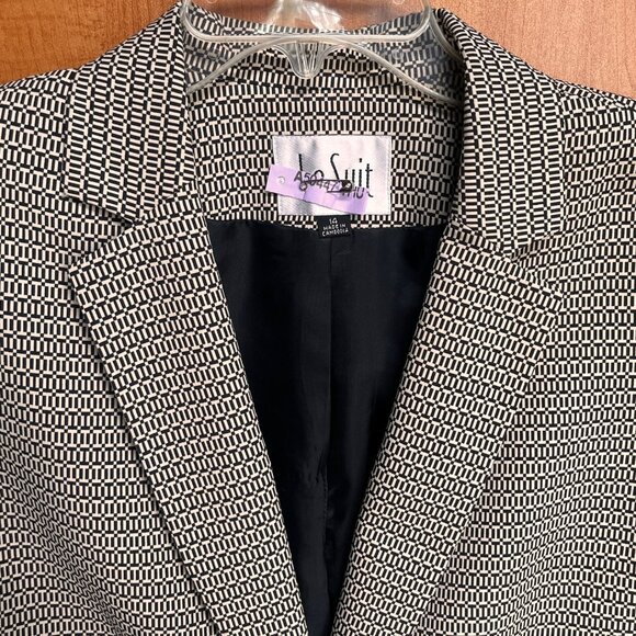 Le Suit Womens Black White Geometric Blazer Skirt Set Size 14 Office Career Corp - Picture 4 of 16